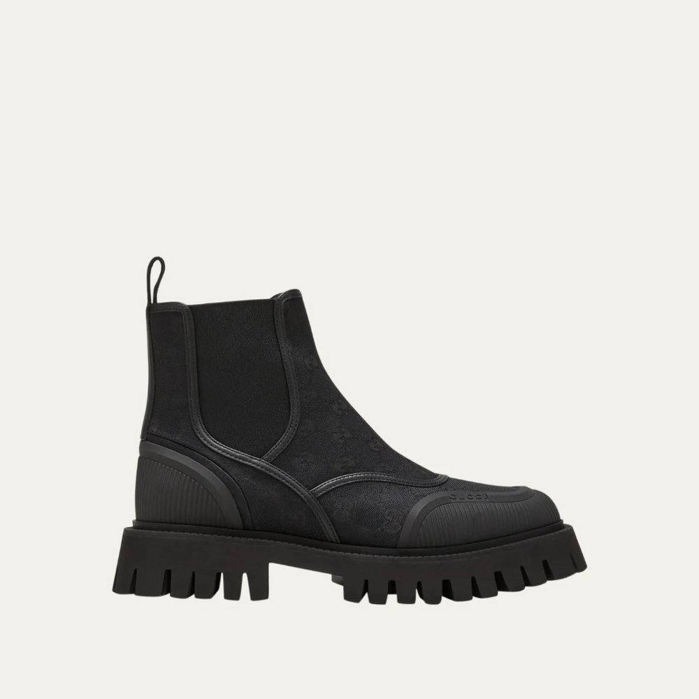 New In Box Gucci Canvas Monogram Chelsea Booties - 38.5